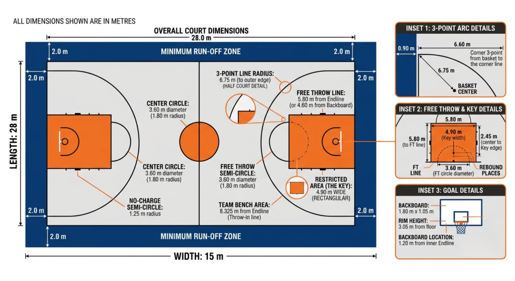 Basketball Court Size in Metres