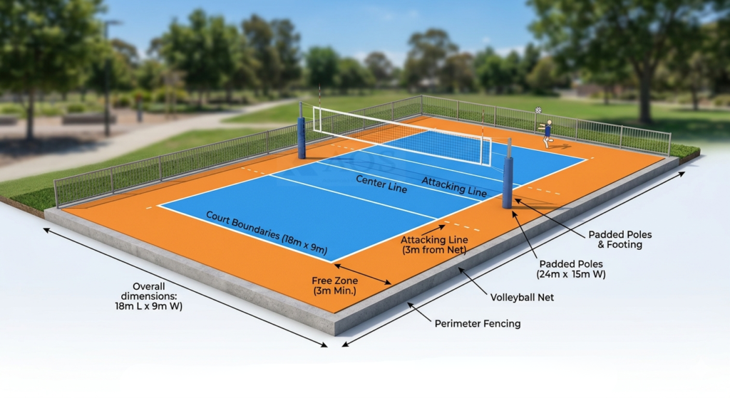 Volleyball Court Diagram with Measurements