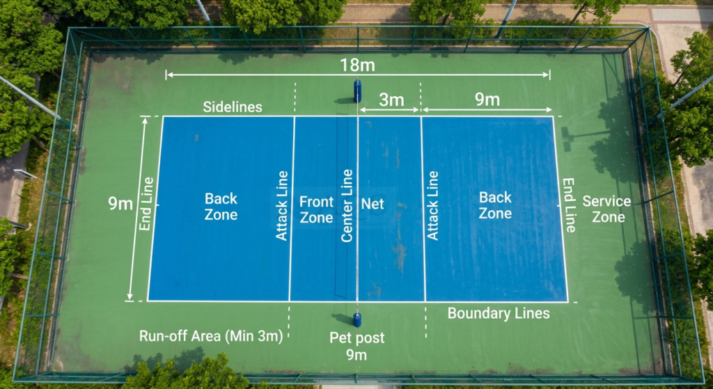 Volleyball Court Diagram with Measurements